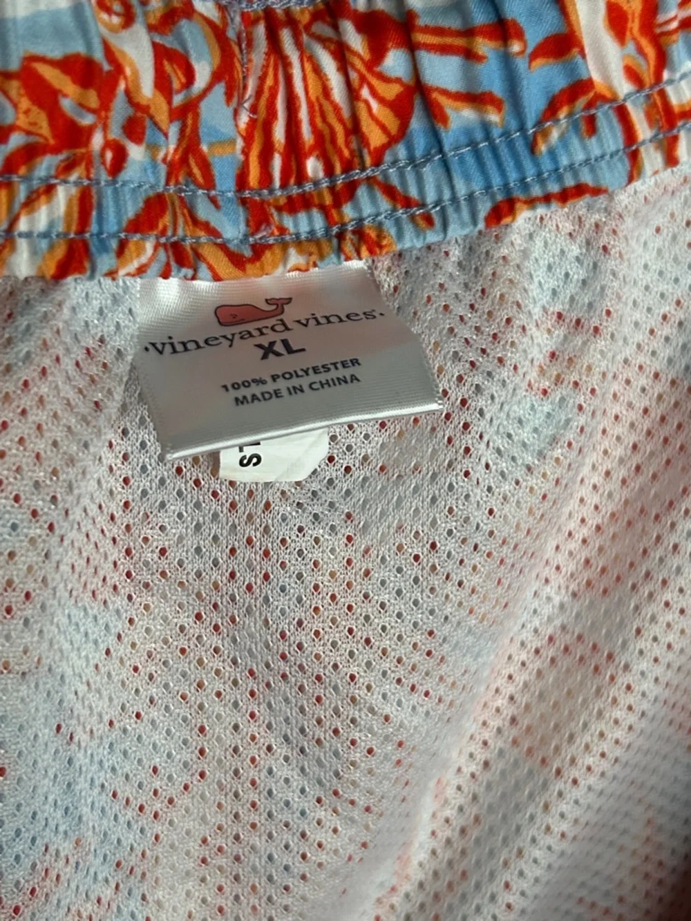 Vineyard Vines Men's Light‎ Blue Swim Suit with Orange Seashell Seahorse Print